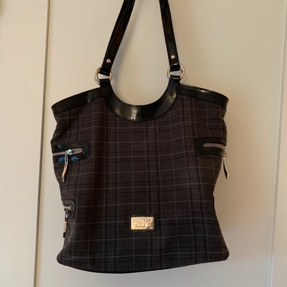 BEIJO PLAID WITH BLACK PATENT LEATHER TRIM PURSE - Picture 6 of 6